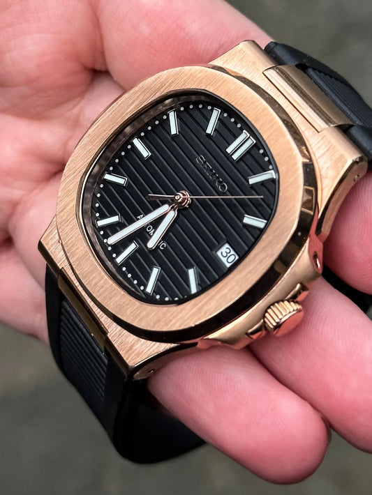 Rose Gold Black Dial Nautilus Mod