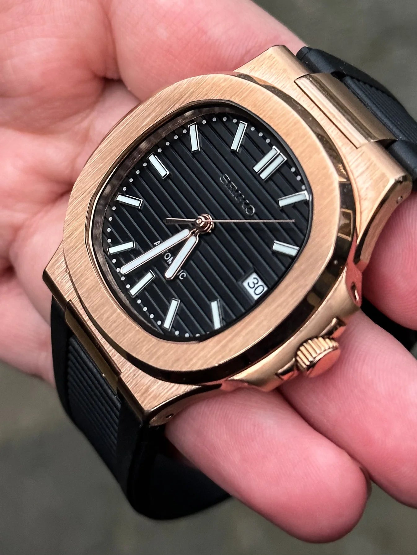 Rose Gold Black Dial Nautilus Mod